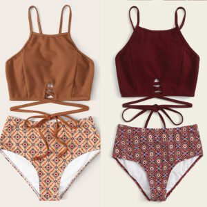 Ensemble de bain 2 pièces taille haute pour femme