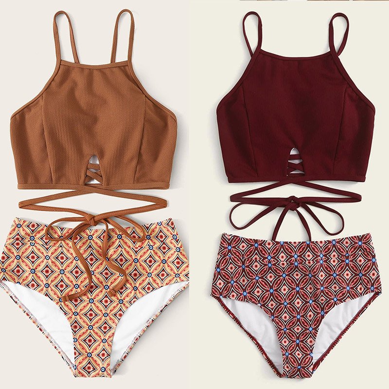 Ensemble de bain 2 pièces taille haute pour femme