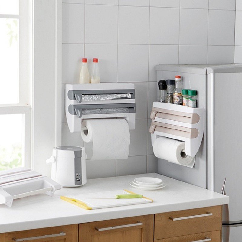 Distributeur Mural Multifonction 4-en-1 – Support pour Rouleaux et Essuie-Tout